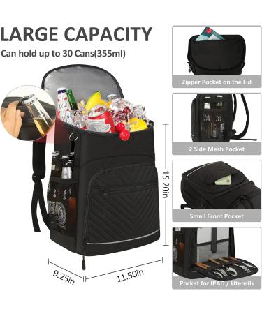 Insulated Leakproof Waterproof Backpack Cooler Bag - 30 Can Capacity, Lightweight & Durable | Perfect for Travel, Camping, Beach - Black - Buy Online on GoSupps.com