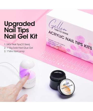 Gellen Gel Nail Kit - 240Pcs Short Square Gel Tips Solid Nail Glue & UV/LED Light - DIY Home Salon Manicure Set - Buy Online on GoSupps.com