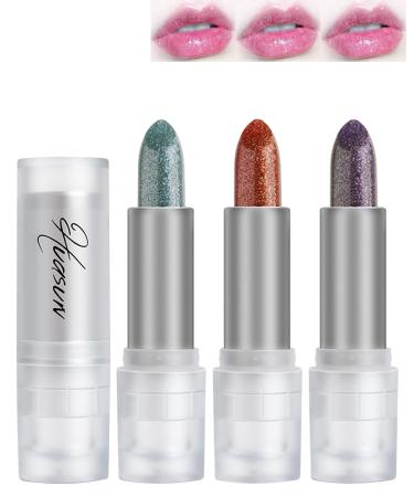 Color Changing Lipstick Shimmer Lip Balm pH Tinted Lip Stain Balm Long Lasting Hydrating Glitter Lipstick Pink Lip Tint Balm Waterproof Color Change Lip Oil Gloss for Women Moisturizer Lip Care 3 Pcs