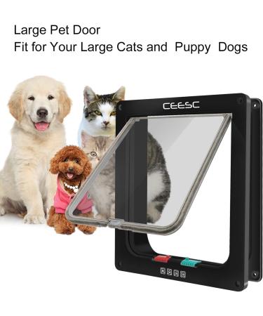 CEESC Extra Large Cat Door - 4 Way Locking Weatherproof Pet Door for Cats & Dogs - Outer Size 11 x 9.8, Circumference 24.8 - Black - Buy Online on GoSupps.com