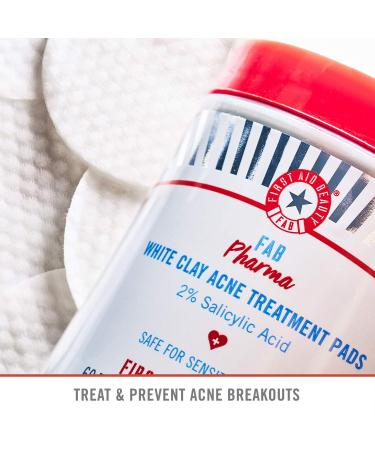 First Aid Beauty White Clay Acne Treatment Pads - 2% Salicylic Acid for Breakouts, Whiteheads, Blackheads - FAB Pharma - Buy Online on GoSupps.com