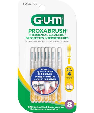 GUM Proxabrush Go-Betweens Reusable Interdental Cleaners Antibacterial Bristles Protective Travel Cap 1514D Yellow Size 4 Moderate 8 Count Moderate 1 count (Pack of 8) Yellow - Buy Online on GoSupps.com