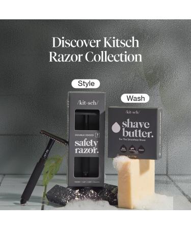Kitsch Double Edge Safety Razor - Reusable Razor for Men & Women Includes 5 Refills Extra-Long Handle Silicone Cap - Perfect Travel Essential in Black - Buy Online on GoSupps.com