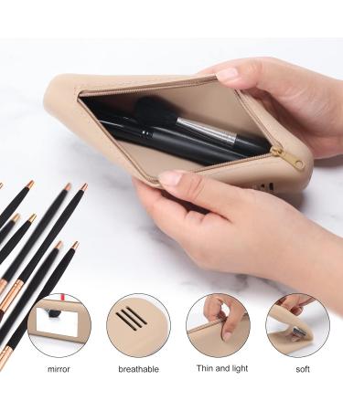 Travel Makeup Brush Holder with Mirror | Silicone Cosmetic Organizer with Zipper | Large Makeup Travel Essentials for Women - Buy Online on GoSupps.com