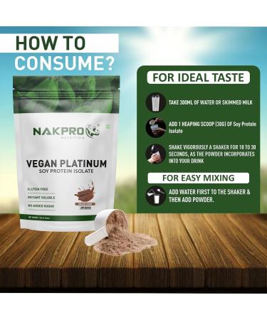 NAK-PRO 100% Soy Protein Isolate Chocolate - 1kg | 25.3g Protein 4.6g BCAA | Natural Vegan Plant Protein Powder | Easy To Digest | All Essential Amino Acids for Muscle Gain and Recovery - Buy Online on GoSupps.com