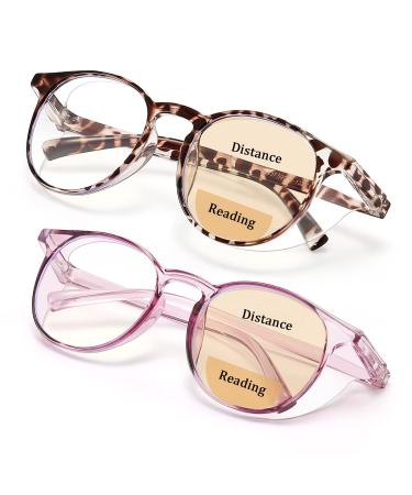 Outray 2 Pair Safety Glasses Clear Impact Resistant Bifocal Reading Glasses Non-Slip Wrap Around 2.50 Purple+tortoise