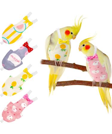 4 pieces bird diaper flight suit liner washable reusable parrot diaper clothing with waterproof inner layer nice urine wet suit for parrot pattern m) rabbit pattern medium
