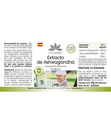Ashwangandha - 1000mg per daily dose - at least 5% Withanolide - Indian Ginseng (Withania Somnifera) - 60 capsules | herba direkt - Quality from German Pharmacies - Buy Online on GoSupps.com