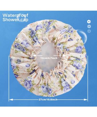 Elastic Band Waterproof Shower Cap with Ruffled Edge - Peony Pattern | For Girls and Women - Buy Online on GoSupps.com