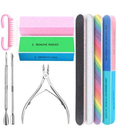 Nail File Kit  4Pcs Double Sided Nail File and Rectangle Buffer  7 Way Buffer Block  4 Steps Nail Files Block  Nail Brush  with 3Pcs Cuticle Clipper& Pusher  for Dead Skin Nail Trimming Manicure Tools