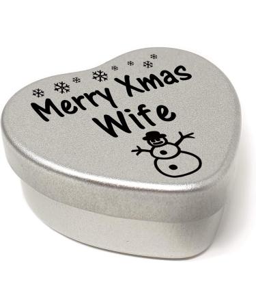 Merry Christmas Wife Heart Shaped Mini Tin Gift filled with mini coloured chocolates Perfect xmas present card alternative for Wife Cute Snowman Design - Buy Online on GoSupps.com