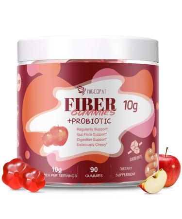 Fiber Gummies with Probiotics 10G Fiber per Serving No Sugar Added Apple Flavor with 10 Billion CFU Probiotics Blend Apple Cider Vinegar Vitamin C Inulin Bloating Support 90 Count 90 Count (Pack of 1)