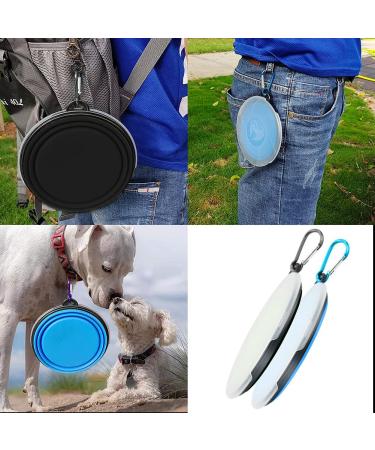 Foldable Dog Travel Bowls (2 Pack) - Safe Silicone Feeding Bowls with Lids & Hooks for Hikes & Camping - 450ml Blue & Black - Buy Online on GoSupps.com