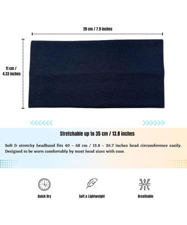 Westend Choice 11cm Plain Stretchy Headband for Women & Men - Navy Blue - Buy Online on GoSupps.com