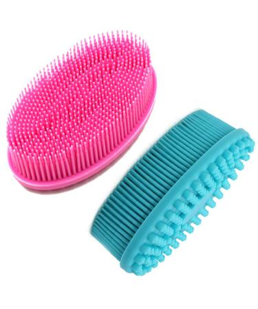 Silicone Body Scrubber 2 Pack ABOLINE Exfoliating Silicone Shower Loofah Body Bath Brush Easy to Clean Long Lasting Face and Body Clean Massage Skin Exfoliation(Green&Pink) Green pink