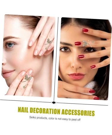 Beatifufu Nail Butterfly Ornaments Pearl Decor Finger Jewelry Accessories Nail Art Decoration Opening Rings Fingernail Rings Nail Embellishments Nail Art Charm Rings for Copper Inlaid Zircon Golden 3.5X1.5X1.5CM - Buy Online on GoSupps.com
