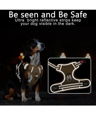 Heele Adjustable Dog Harness - Reflective Run Harness with Lockable Snap Lock Anti-Train Design Khaki Size M (38-71cm) - Perfect for Active Dogs - Buy Online on GoSupps.com