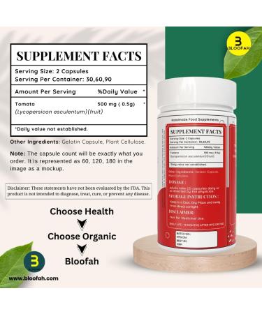 Tomato Powder Capsules 500mg - 180 Count | Organic Lycopene Supplement | Gluten Free Non-GMO Plant Based Health & Wellness Support - Buy Online on GoSupps.com