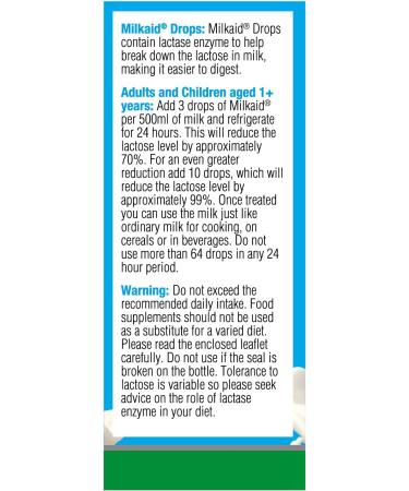 Milkaid Lactase Enzyme Drops for Lactose Intolerance Relief | Fast Acting Dairy Digestive Supplement | Prevents Gas, Bloating & Diarrhea | Gluten Free & Vegetarian | 0.5 Fl Oz - Buy Online on GoSupps.com