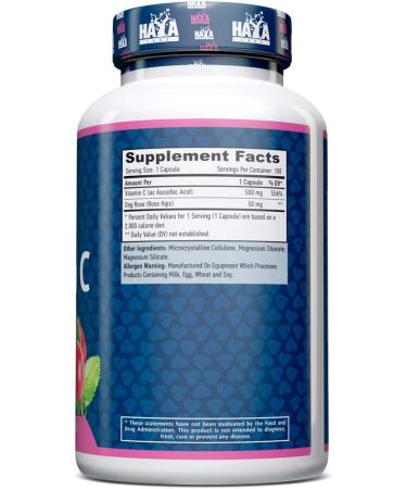 Haya Labs Vitamin C with rose hips 500 mg 100 capsules 100 g - Buy Online on GoSupps.com