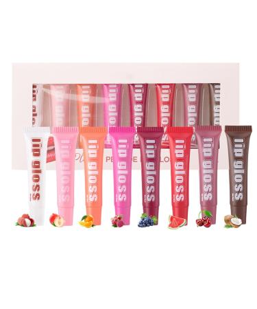 Esncddym Liquid Lip Gloss Moisturizing Lip Gloss Set 8X Moisturizing Lip Gloss for Dry Lips | Makeup Collection Set Soft Liquid Lip Gloss and