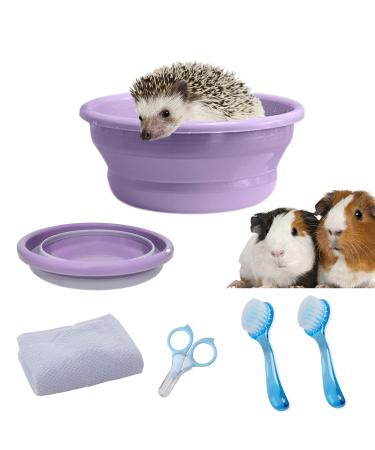 JSLZF Hedgehog Supplies Foldable Hedgehog Bathtub, Hedgehog Nail Clippers, 2PCS Bathing Brush, Bath Towel, Plastic Small Animal Swimming Pool, Guinea Pig Small Pet Sand Bath for Hedgehog