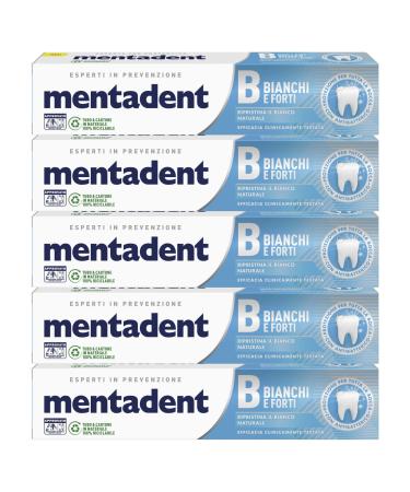 Mentadent 5 x Mentadent White and Strong Antibacterial Toothpaste - 5 bottles of 75 ml each