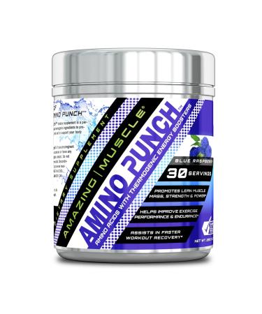 Amazing Muscle Amino Punch 5500 Mg Per Serving of Amino Acids with Stevia -Contains Beta Alanine Caffeine Green Tea Extract Green Coffee Bean - 30 Servings (Blue Raspberry)