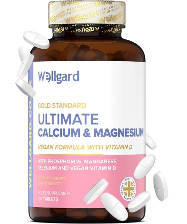 Wellgard Vegan Calcium Magnesium Zinc and Vitamin D Capsules - Calcium Supplement Calcium Tablets with Phosphorus Manganese Selenium Copper Made in UK