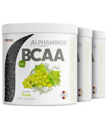 BCAA powder 3x300g grape - test winner - Alphaminos BCAA 2: 1: 1 - The original from Profuel - Essential BCAA amino acids - unbelievable delicious taste - 100% vegan - top solubility - laboratory test 300 g (3 Pack)