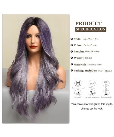 Uevies Violet Gray Synthetic Wig - 66 cm Natural-Looking Corrugated Hair for Women | Perfect for Cosplay & Daily Wear - Buy Online on GoSupps.com