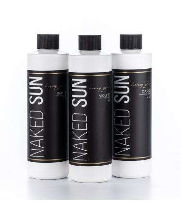 Naked Sun Honey Glow Spray Tanning Solution Trio Bundle (3 Items): Dark Bronze  Violet and Rapid Express Airbrush Tan Mist