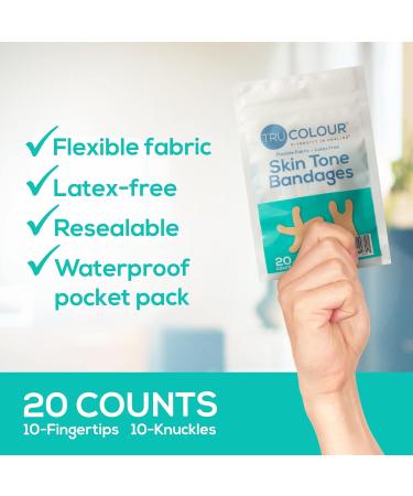 Tru Colour Knuckle & Fingertip Bandages | Flexible Fabric Beige Skin Tone 20 Count - International Shipping Available - Buy Online on GoSupps.com