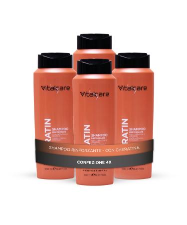 Vitalcare | Keratin Fortifying Shampoo, gently cleanses brittle and stressed hair, with keratin and arginine, 4 x 500 ml