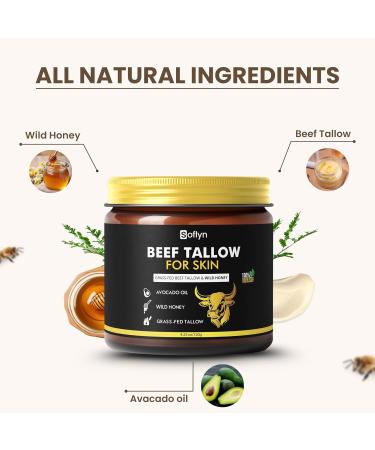 Soflyn Beef Tallow for Skin - 100% Grass-Fed Beef Tallow and Honey Balm - Whipped Tallow Balm for Face Lips & Body - Natural Moisturizer Face Cream for Dry Sensitive & Mature Skin - 4.2oz 120g Jar - Buy Online on GoSupps.com