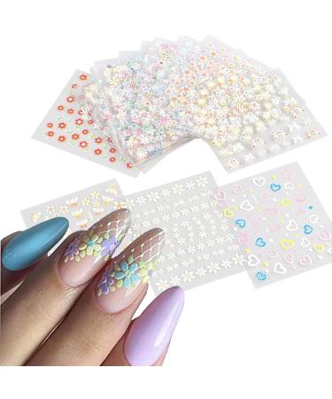 30 Colorful Flower Nail Art Sticker Decals - Self Adhesive 3D Designs with Glitter - Nail Art Supplies for Women - Buy Online on GoSupps.com