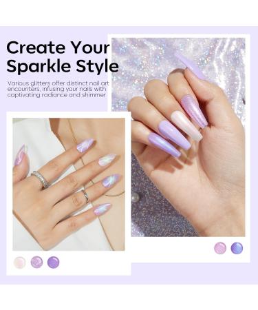 Modelones Purple Glitter Gel Nail Polish 6 Colors Shimmer Violet Mermaid Gel Polish Cat Eye Sparkle gel nail Soak Off Led Summer Nail Gel Polish for Women Girl DIY Nail Art Gift Purple Gliiter - Buy Online on GoSupps.com