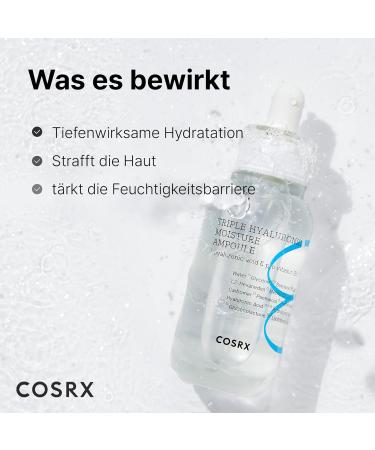COSRX Hydrium Triple Hyaluronic Moisture Ampoule 40ml | Hyaluronic Acid Viscous Serum | Korean Skin Care Vegan Cruelty Free Paraben Free CPNP Registered - Buy Online on GoSupps.com