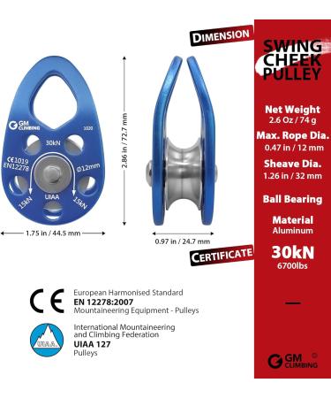 GM CLIMBING UIAA Certified 30kN Swing Cheek Micro Pulley Ball Bearing CE General Purpose Pack of 2 - Buy Online on GoSupps.com