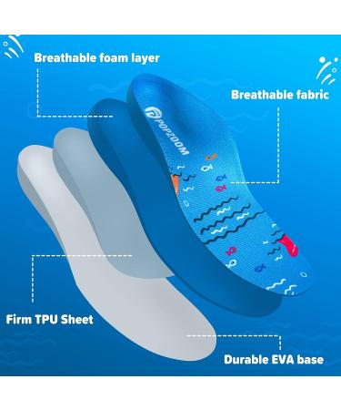 Kids Flat Feet Arch Support Insoles - Blue M (Size 2.5-3.5) for Plantar Fasciitis, Fallen Arches, Heel Pain - Buy Online on GoSupps.com