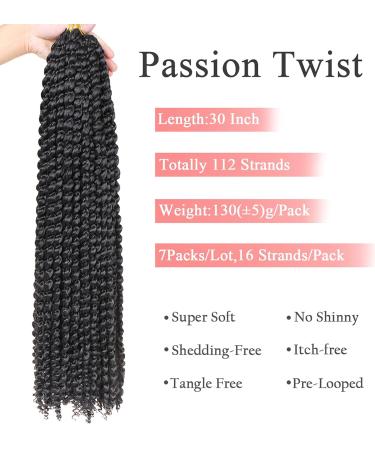 Leeven 7 Packs 30 Inch Passion Twist Braiding Hair for Women - Natural Black Water Wave Crochet Bohemian Braids - Super Long Synthetic Hair - Pack of 7 - Buy Online on GoSupps.com