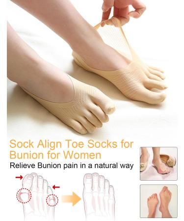 Bunion Relief Socks for Women - 6 Pairs Toe Separator & Alignment Compression Low Cut Five Finger Socks - Buy Online on GoSupps.com