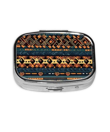 African Tribal Ethnic Texture Printing 2 Compartment Small Pill Case Cute Small Pill Box Purse Pill Boxs Travel Pill Organizer for Pocket Purse and Travel Gifts