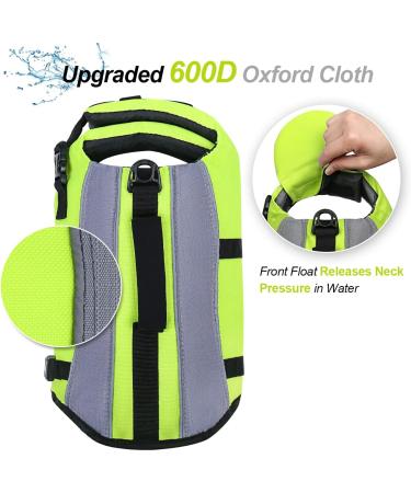 Vivaglory Neon Yellow Dog Rescue Vest | Removable Front-Wheel Drive | Reflective Cap & Extra Upholstery for Swimming & Boating | XXS (28-35cm) - Buy Online on GoSupps.com