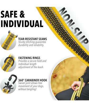 Bluzelle Strong Double Dog Lead 3m for Large Dogs | Adjustable & Reflective | Hands-Free Leash for Dogs up to 220lb | Yellow - Buy Online on GoSupps.com