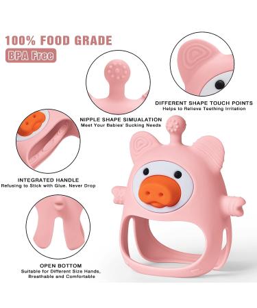 MQGX Baby Teething Toy - Silicone Teether for Babies 0-6 Months, BPA Free Chew Toy, Pig Design, Soothes Teething Pain, Sucking Needs - Pink - Buy Online on GoSupps.com