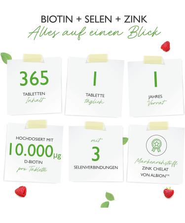 Premium Biotin 10 000 McG + Selenium + Zinc - 365 Vegan Tablets for Skin Hair & Nails - Bioactive Ingredients - International Shipping - Buy Online on GoSupps.com