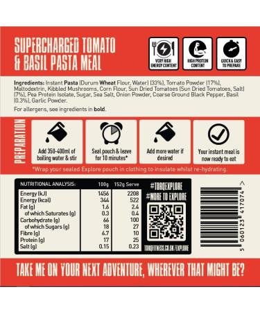 Torq Explore Vegan Pasta Meal - Tomato & Basil - Dehydrated Expedition Food - Buy Online on GoSupps.com
