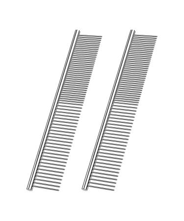 Dog Comb 2 Pack Pet Steel Comb for Dogs and Cats, Stainless Steel Comb with Rounded Teeth, Static-free Metal Comb Corrosion Resistant Cat Comb Pet Dematting Tool Flea Comb Pet Grooming Tool - 7.4in