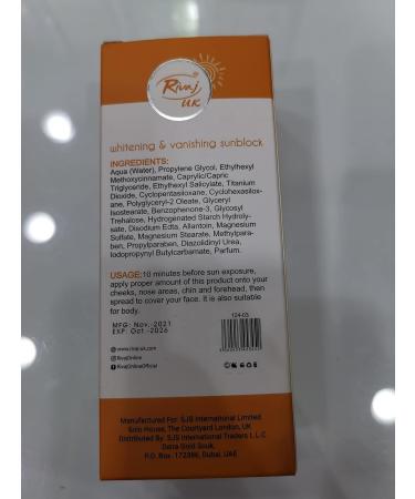 Rivaj SPF60 Sunblock Cream 40 ml Natural Formula Water Resistant For All Skin Types - Buy Online on GoSupps.com